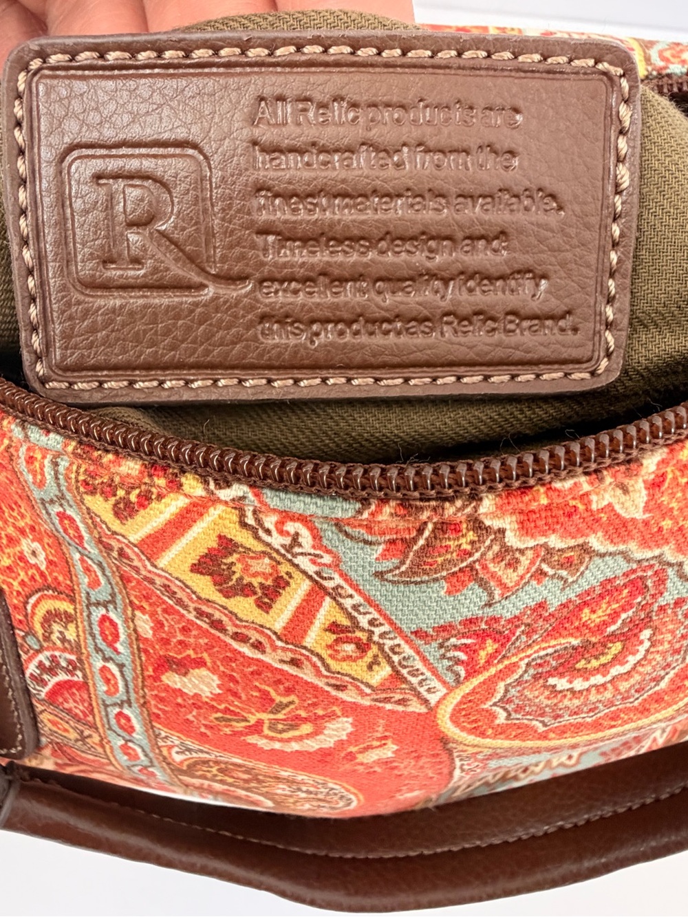 Orange Paisley Shoulder Bag with Brown Handles - Picture 7 of 7
